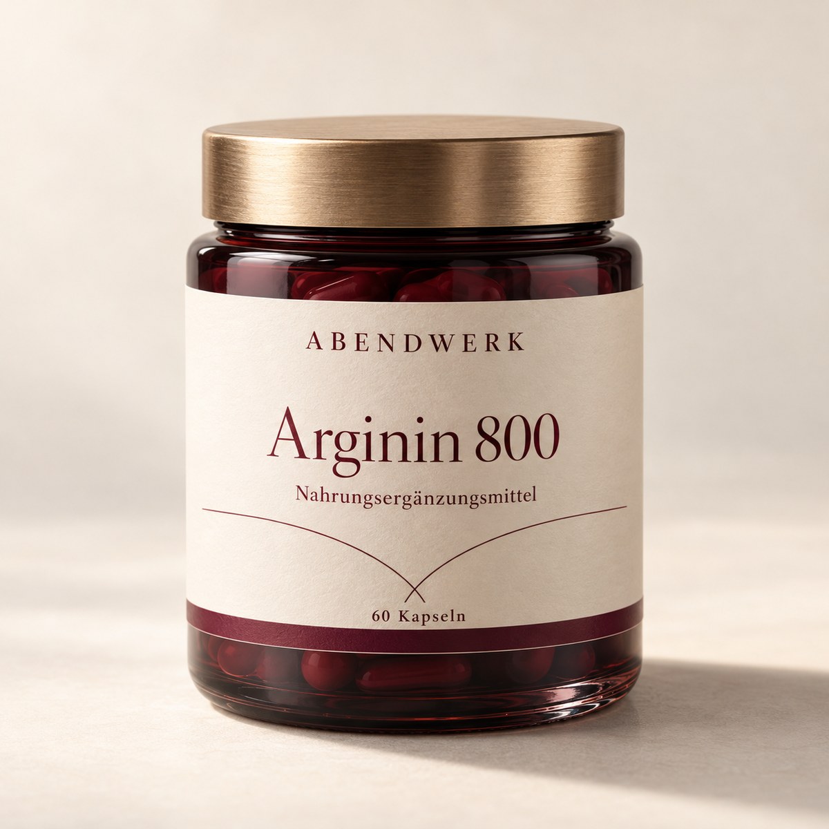 ABENDWERK Arginin 800, dunkle Glasdose mit bronzefarbenem Deckel, 60 Kapseln