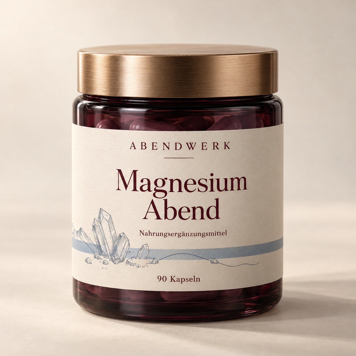 ABENDWERK Magnesium Abend, dunkle Glasdose mit bronzefarbenem Deckel, 90 Kapseln