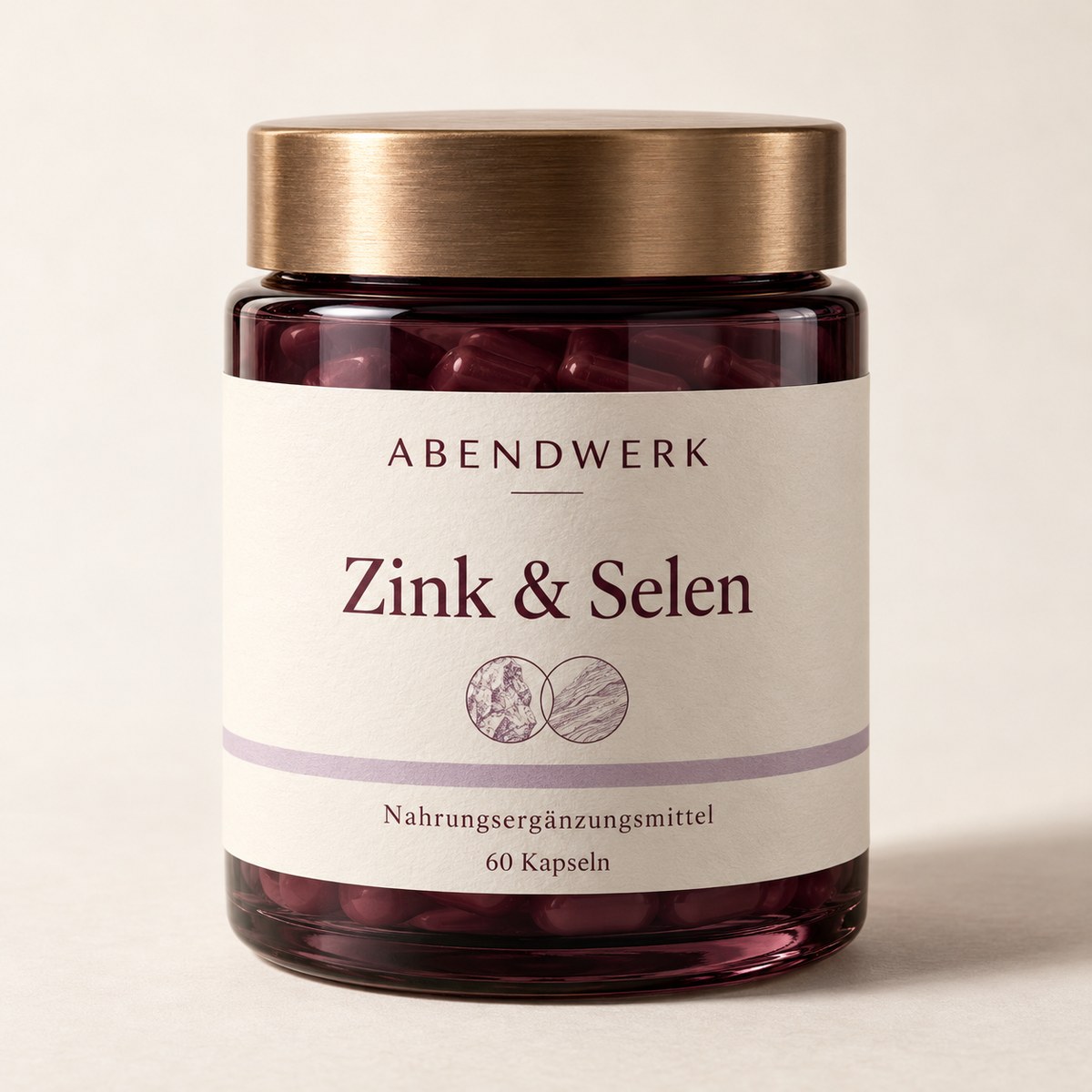 ABENDWERK Zink & Selen, dunkle Glasdose mit bronzefarbenem Deckel, 60 Kapseln